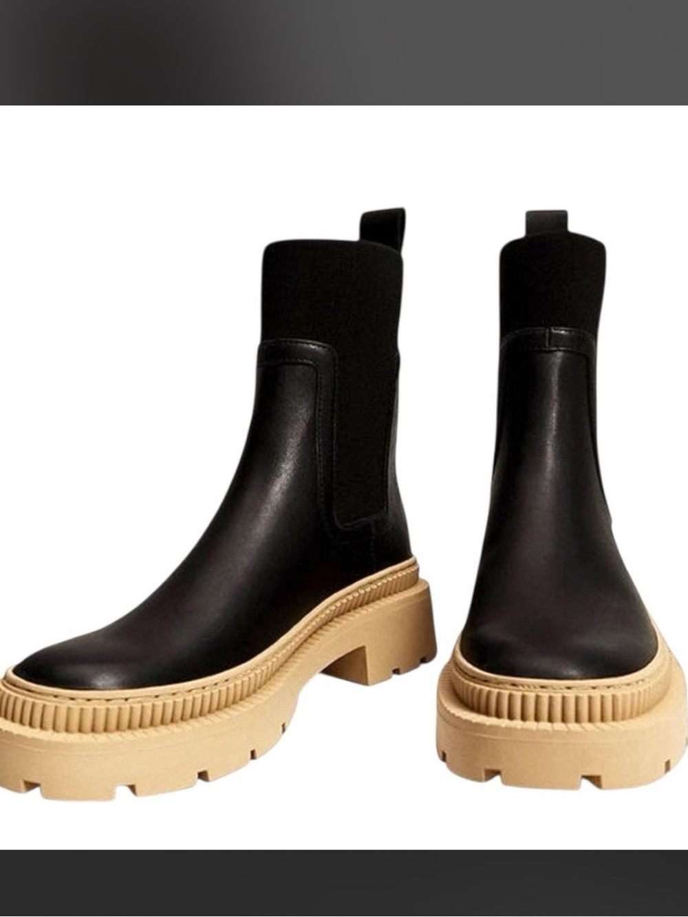 Mango Black Chelsea Lug Sole‎ Platform Boots Size 9